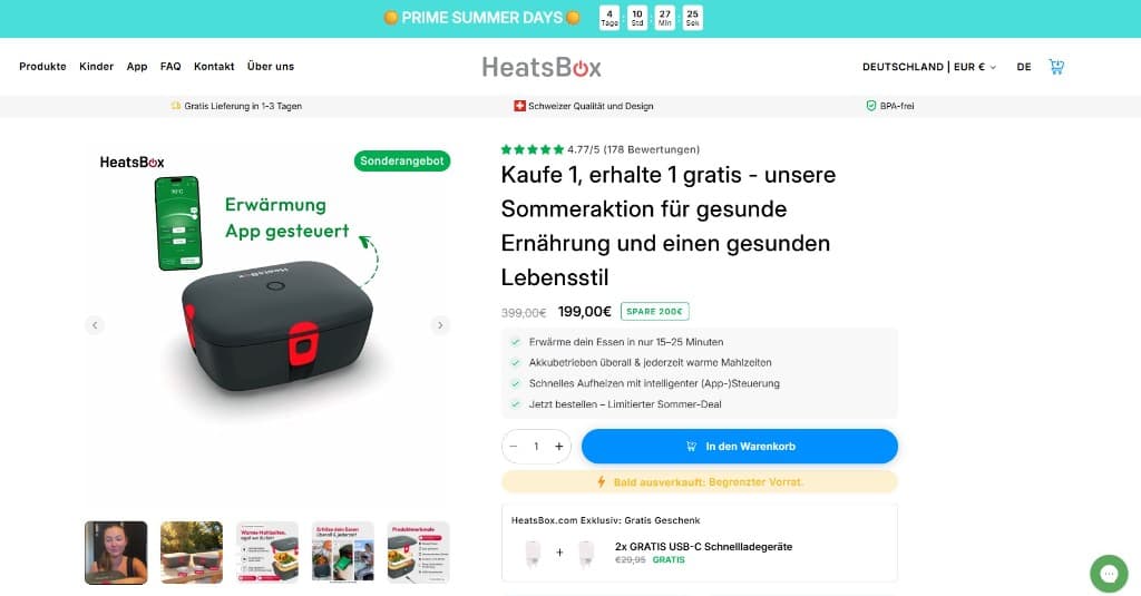 HeatsBox Landing Page mit optimierter Angebotsstruktur und Conversion-Elementen